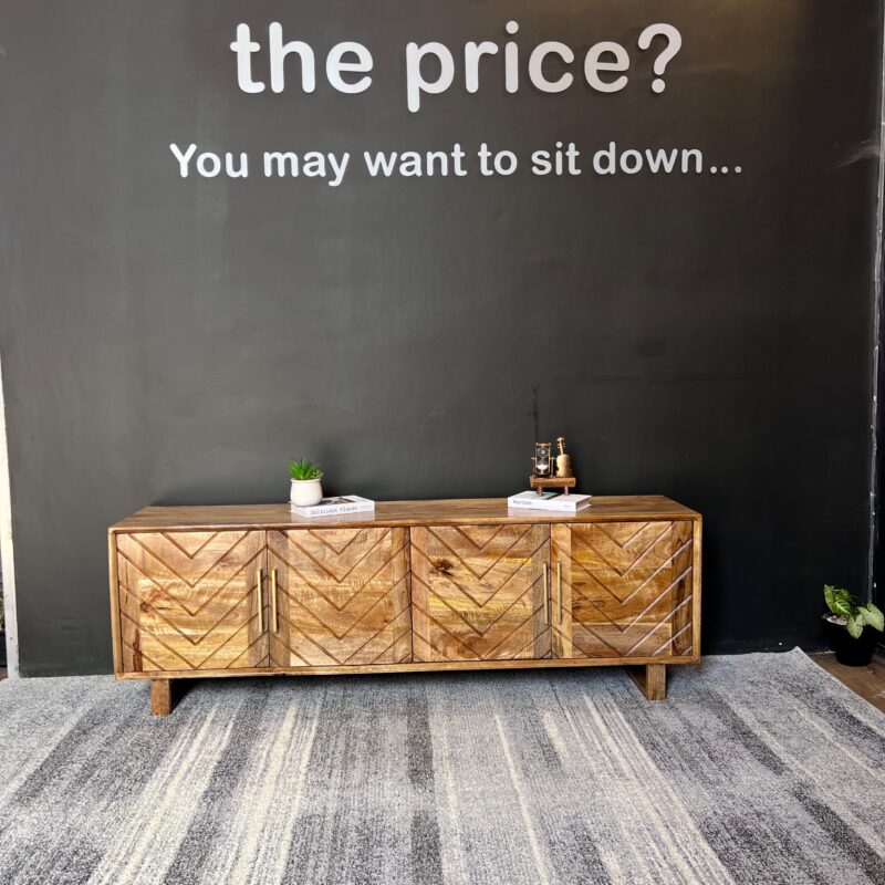 A stylish mango wood tv stand